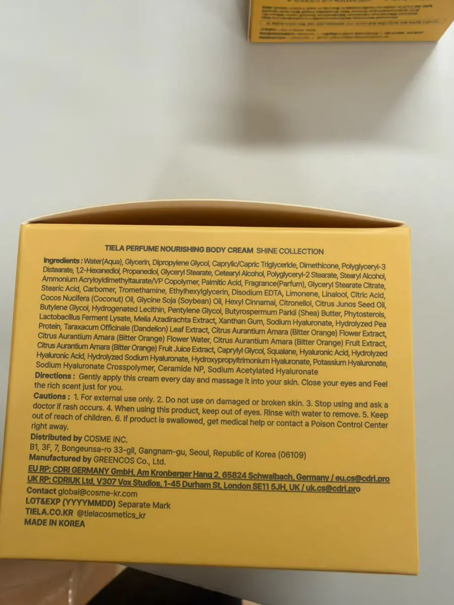 TIELA Perfume Nourishing Body Cream Shine Collection Bitter Orange & Cedarwood (300 g) ( BOX 40)